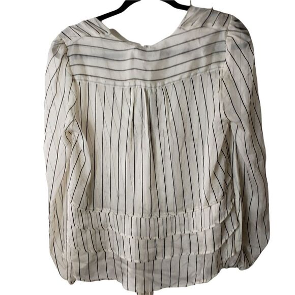 Line & Dot Sheer Layered Look Long Sleeve Blouse with Neck Tie - Picture 2 of 10